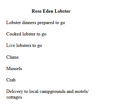Rose Eden Lobster menu page 1