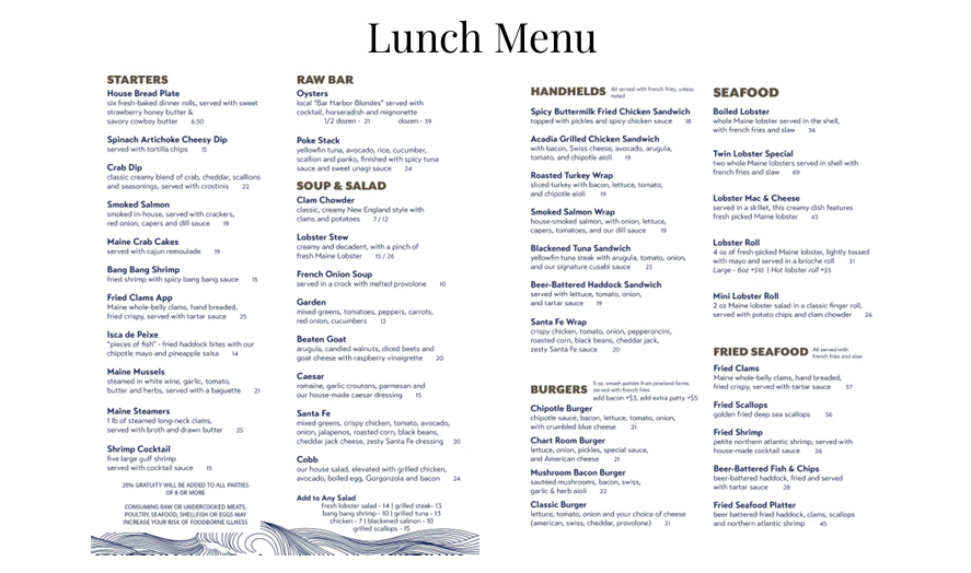 The Chart Room menu page 1