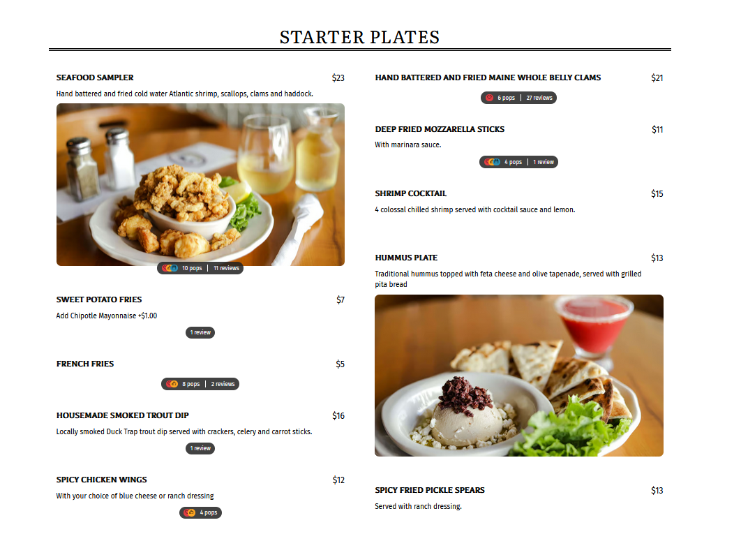 Thirsty Whale Tavern menu page 1