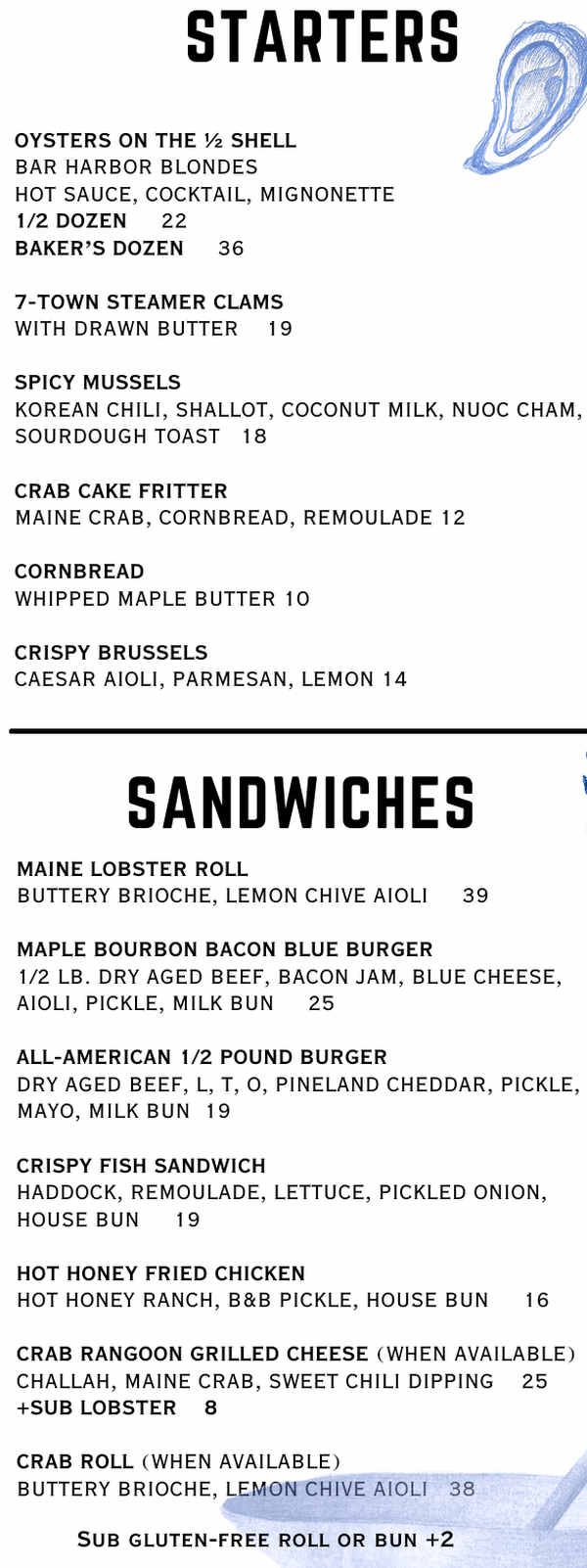 Abel's Lobster menu page 1