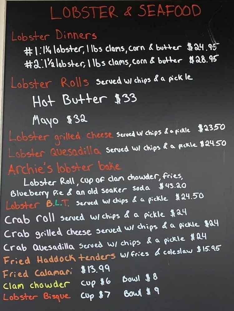 Archie's Lobster Menu, Bass Harbor, ME