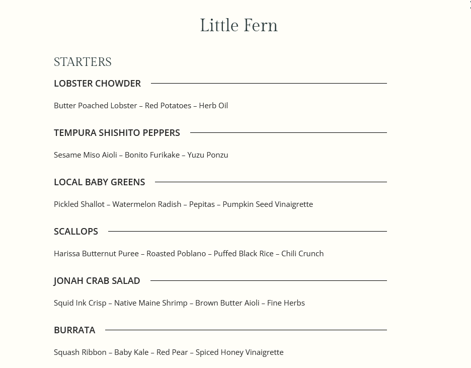Little Fern menu page 1