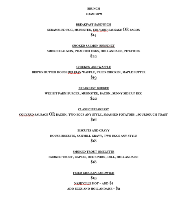 Peter Trout's Tavern menu page 1