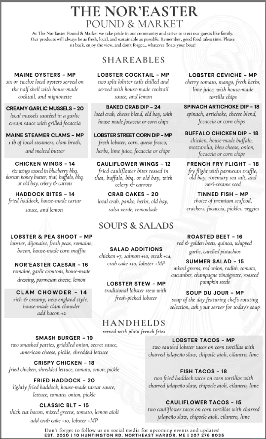 The Nor'Easter Pound menu page 1