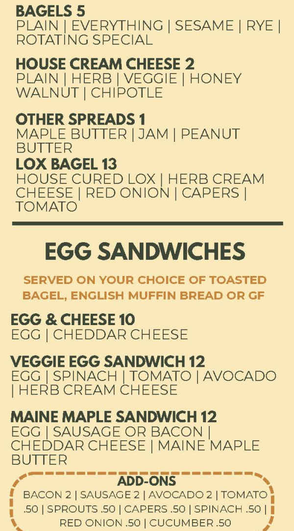Henry's Bagel & Deli menu page 1