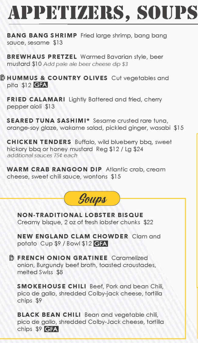 Sea Dog Brewing Co. menu page 1
