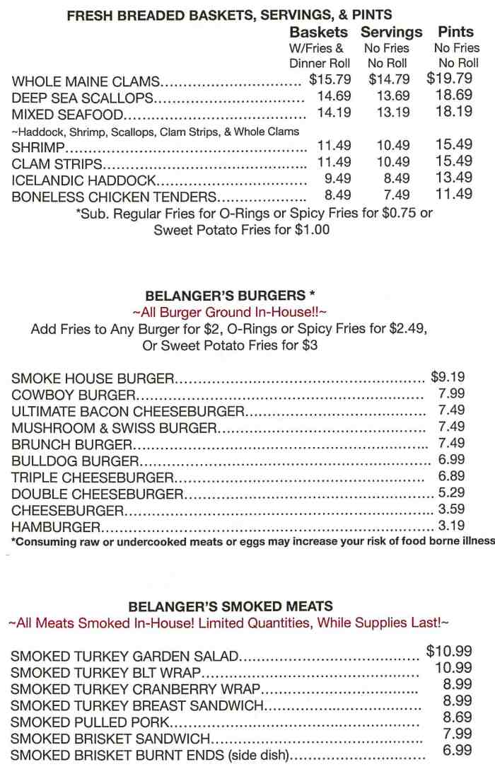 Belanger's Drive-In menu page 1
