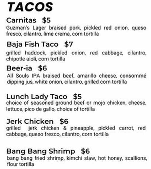 Cushnoc Cantina menu page 1