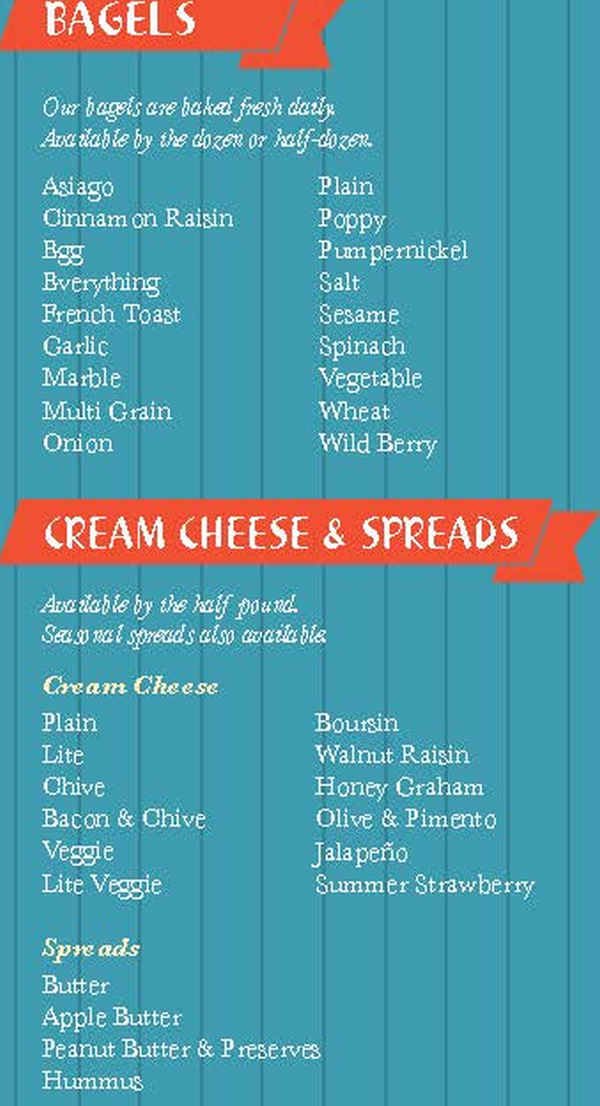 Bagel Basket menu page 1