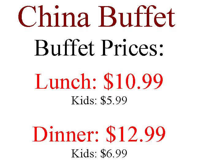 China Buffet menu page 1