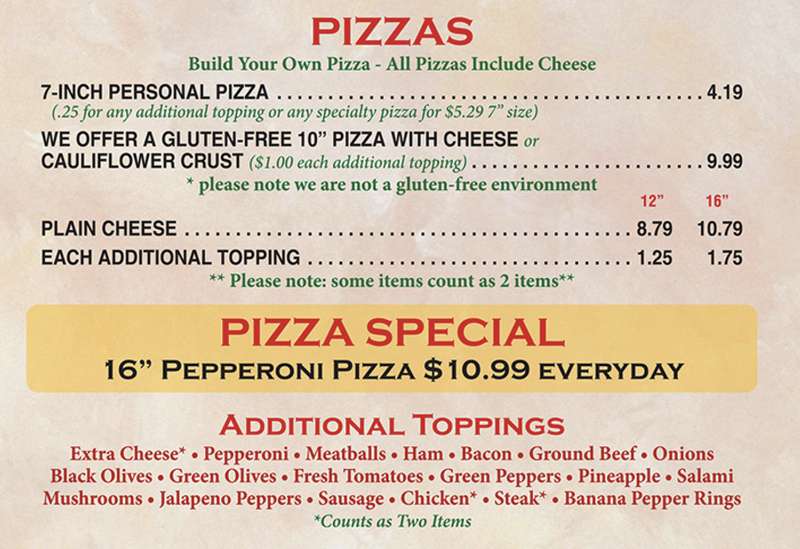 Mancino's Pizzas & Grinders menu page 1