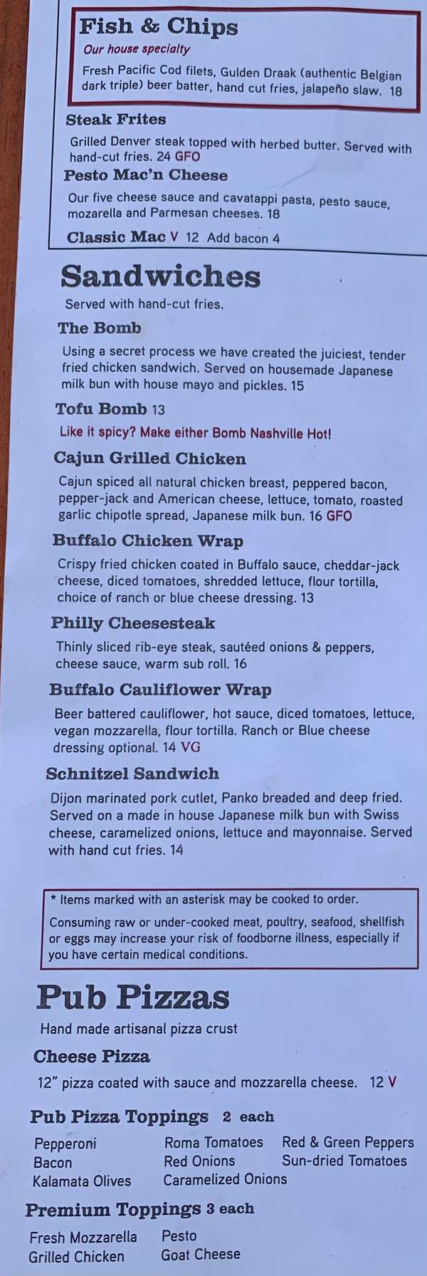 Ashley's menu page 1