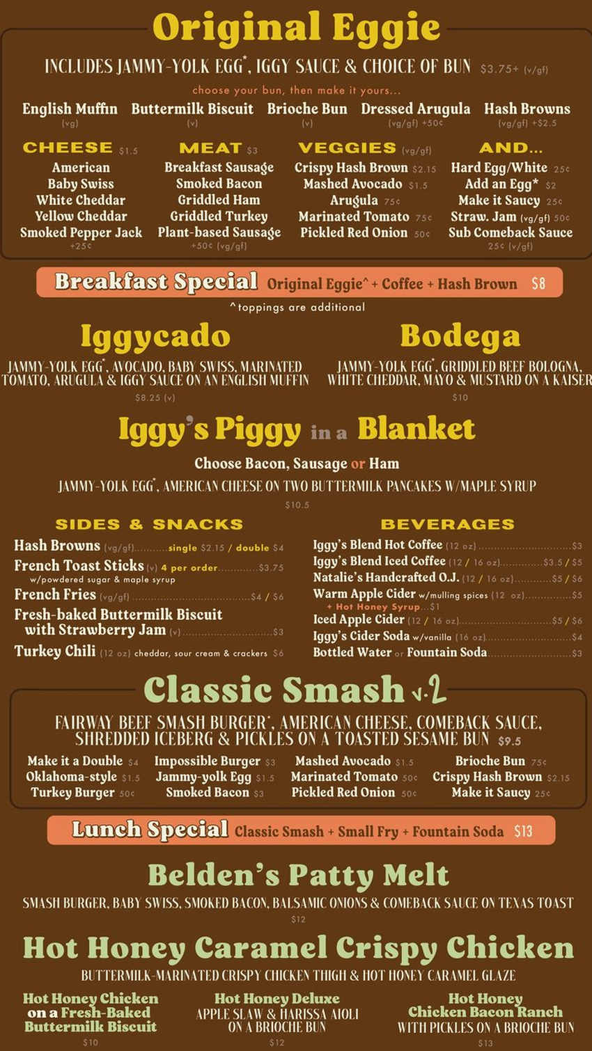 Iggy's Eggies menu page 1