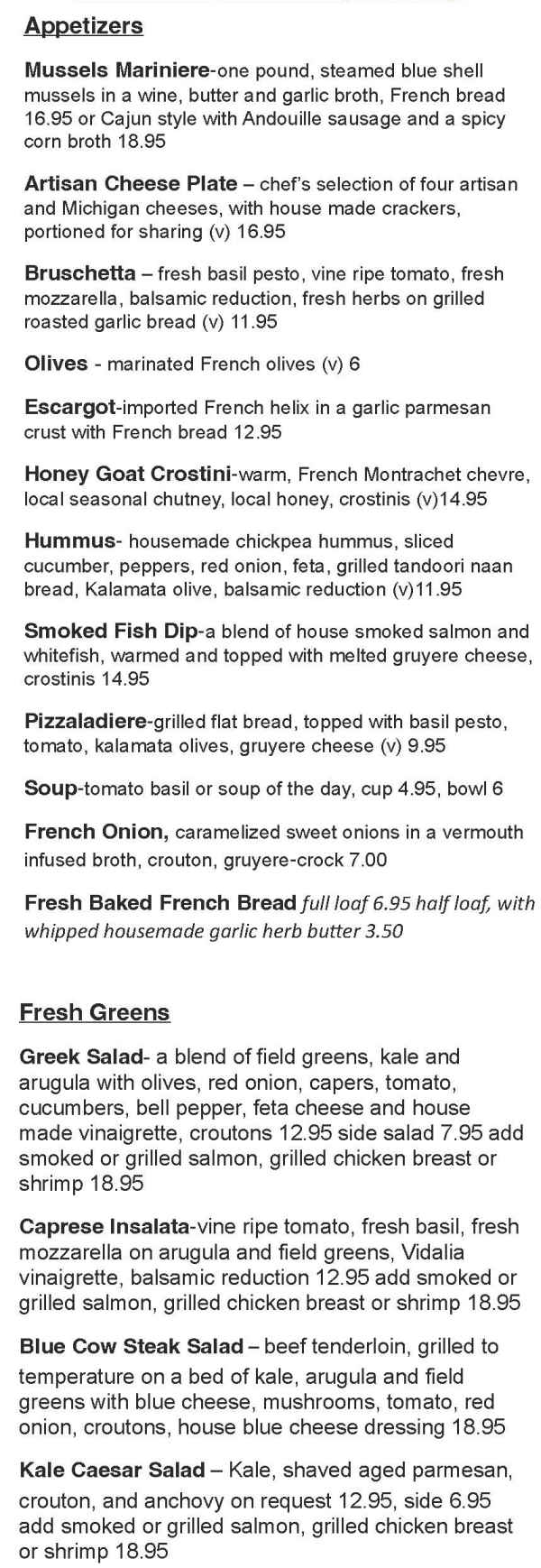 Blue Cow menu page 1