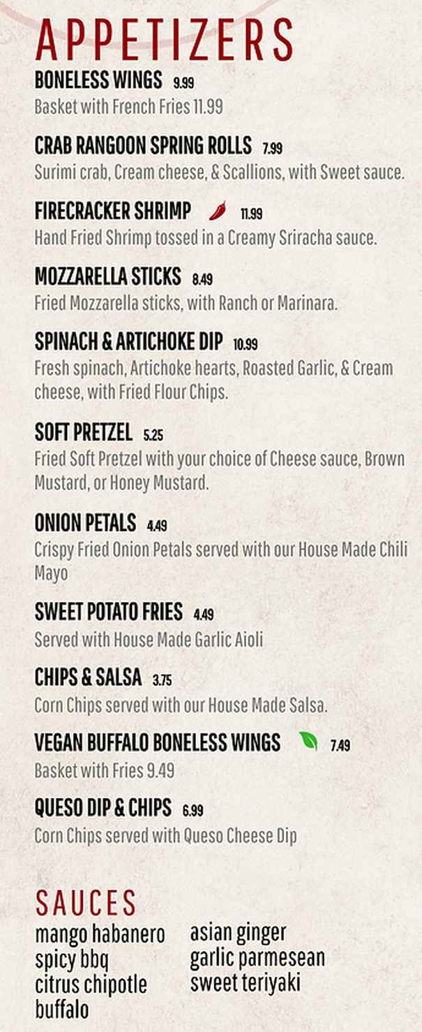 Gypsy Nickel menu page 1