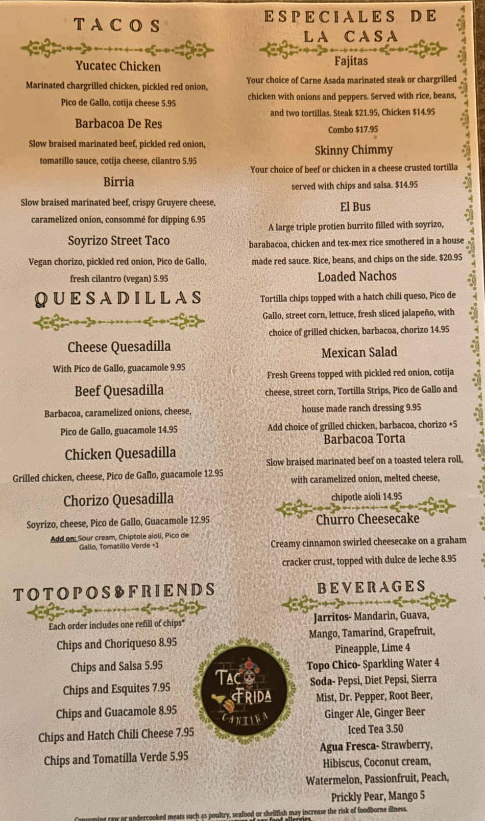 Taco Frida Cantina menu page 1