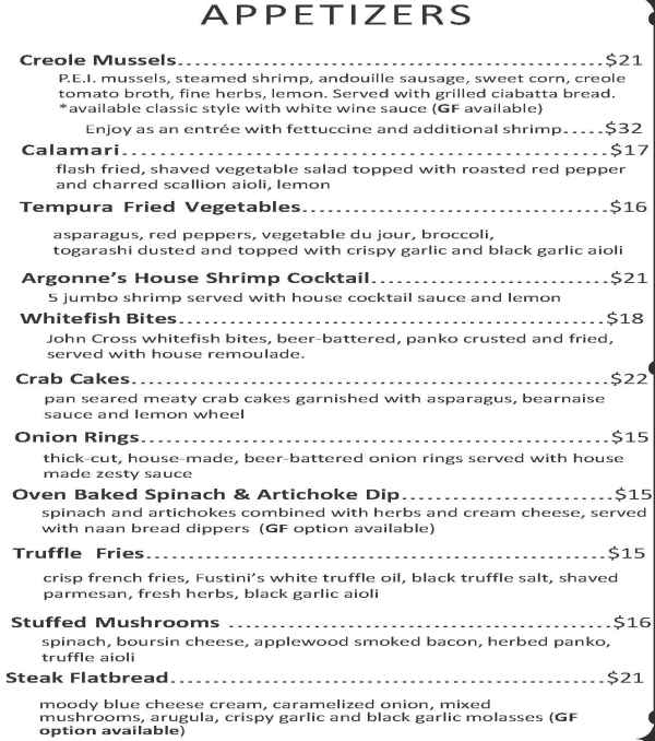 The Argonne House menu page 1