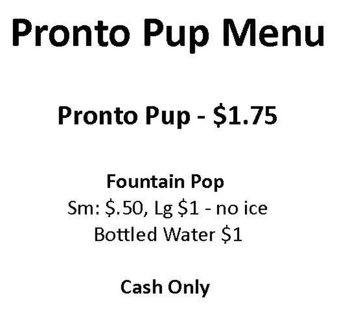 Pronto Pup menu page 1