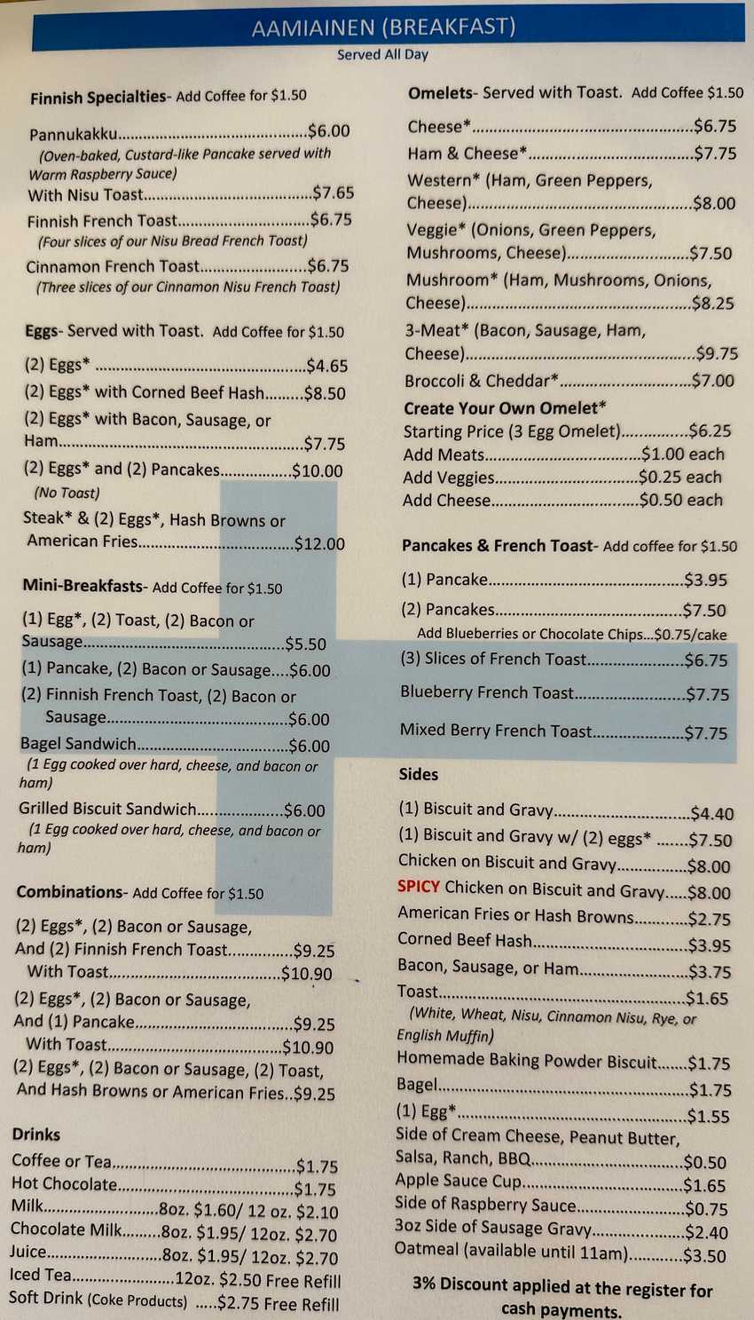 Suomi menu page 1