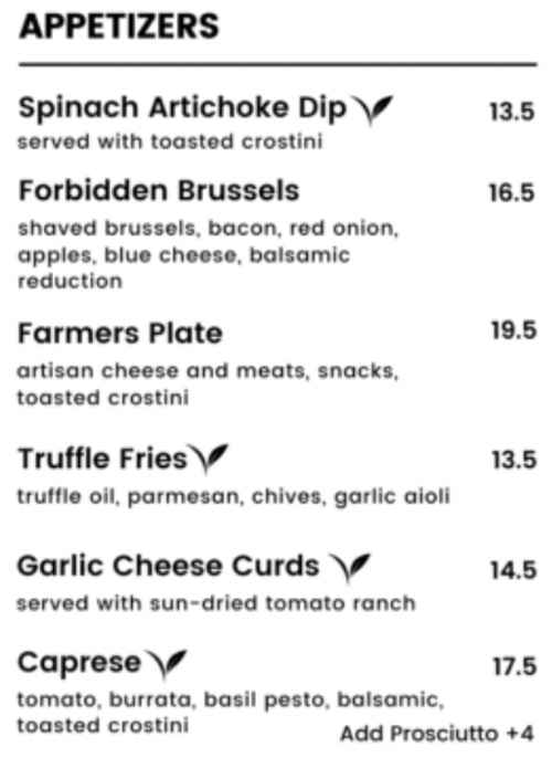 The Den menu page 1
