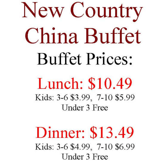 New Country China Buffet menu page 1