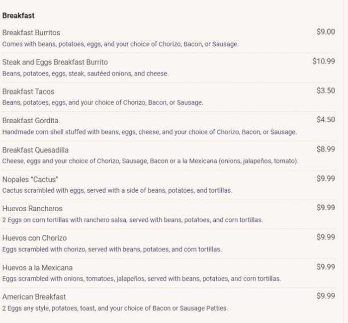 La Familia Cafe menu page 1