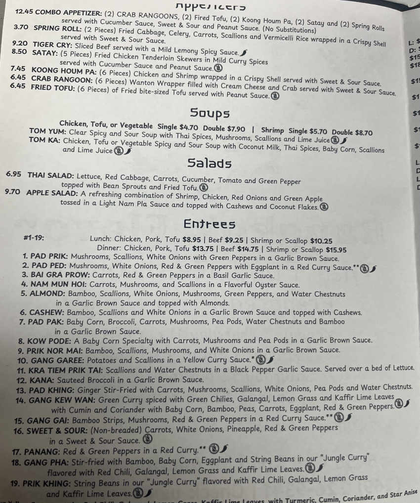 Bangkok Flavor menu page 1