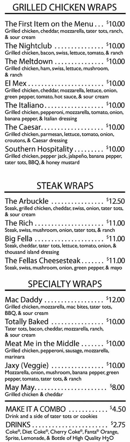 Two Fellas Grill Gull Rd menu page 1
