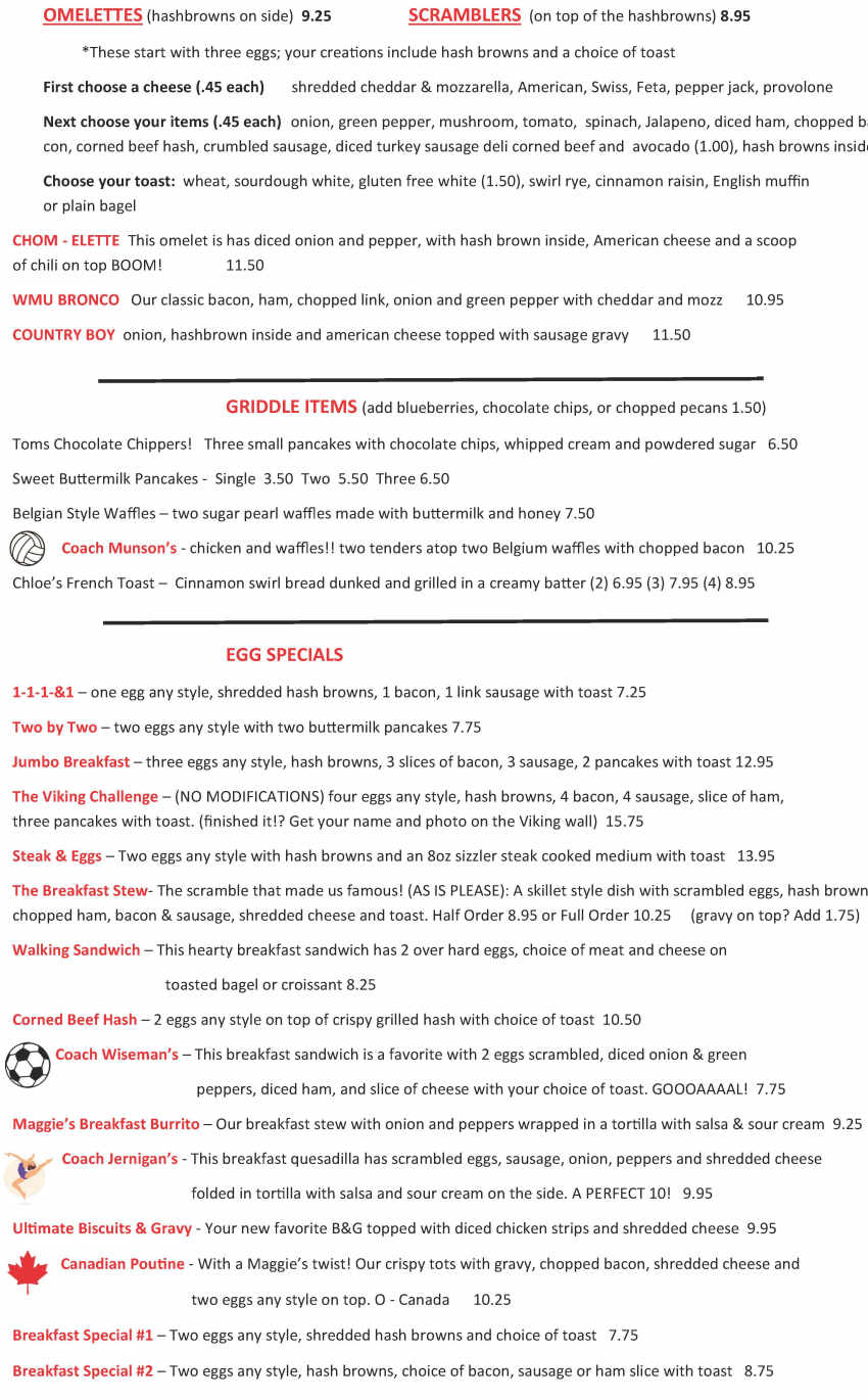 Maggie's Cafe menu page 1