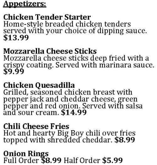 Big Boy menu page 1