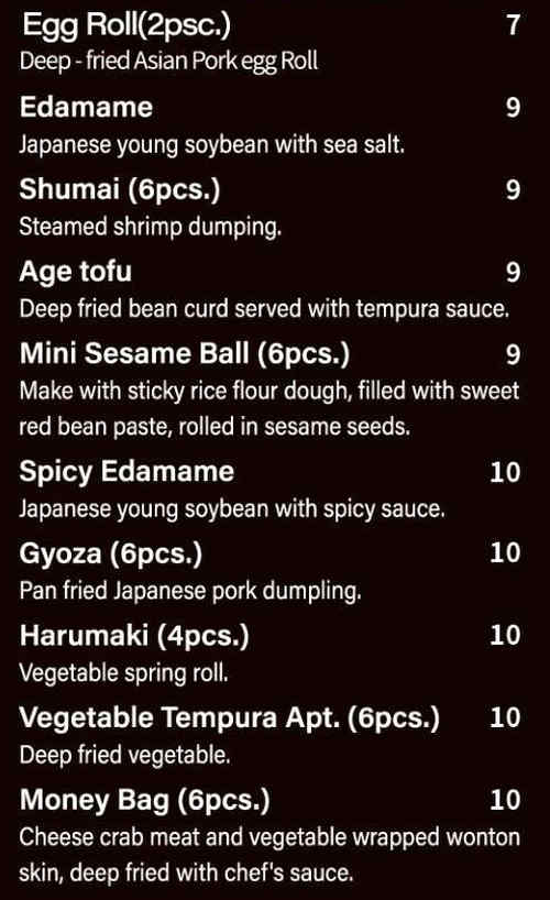 Hiro Sushi Steakhouse menu page 1