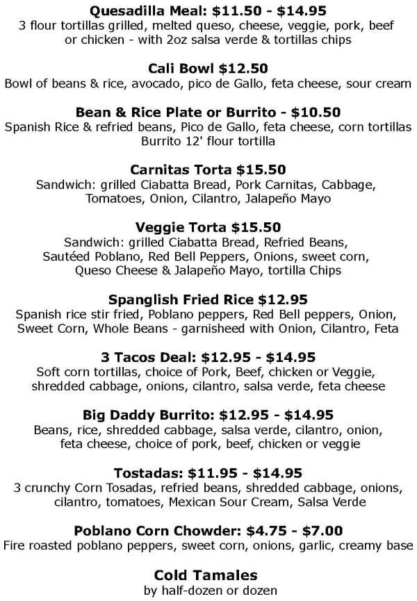 Spanglish menu page 1