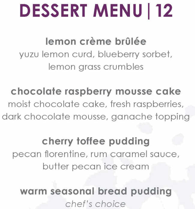 Aerie Restaurant & Lounge menu page 1