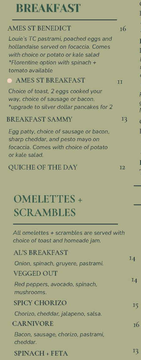 Ames St Cafe menu page 1