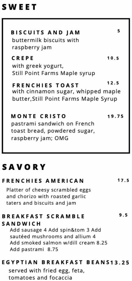 Frenchies Famous menu page 1