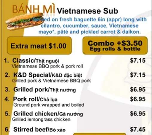 K&D Bistro menu page 1