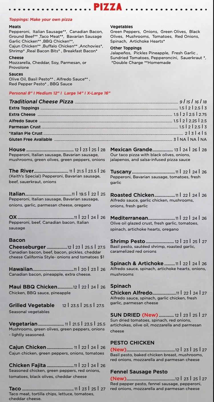 Keith's Pizza South menu page 1