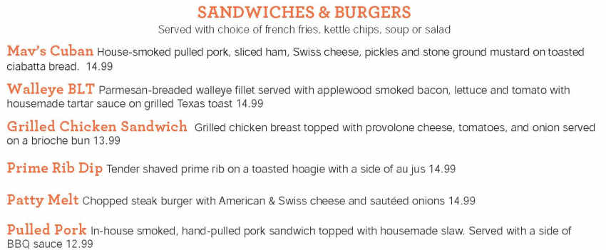 Mavericks Steak & Cocktails menu page 1