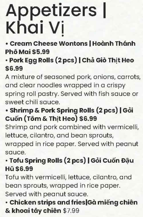 Viet Flavor menu page 1