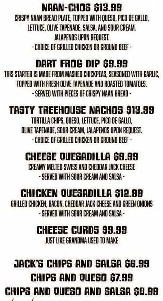 Crazy Craig's Treehouse menu page 1