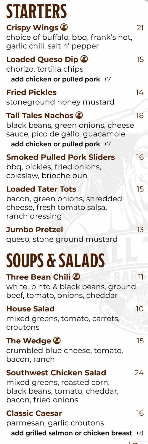 Tall Tales Bar & Grill menu page 1