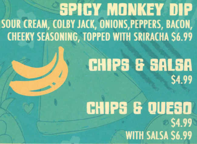 Crazy Craig's Cheeky Monkey menu page 1