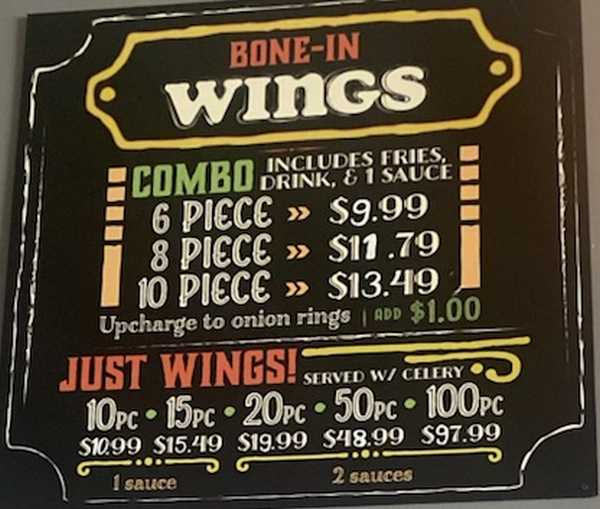 Cows & Coop's menu page 1