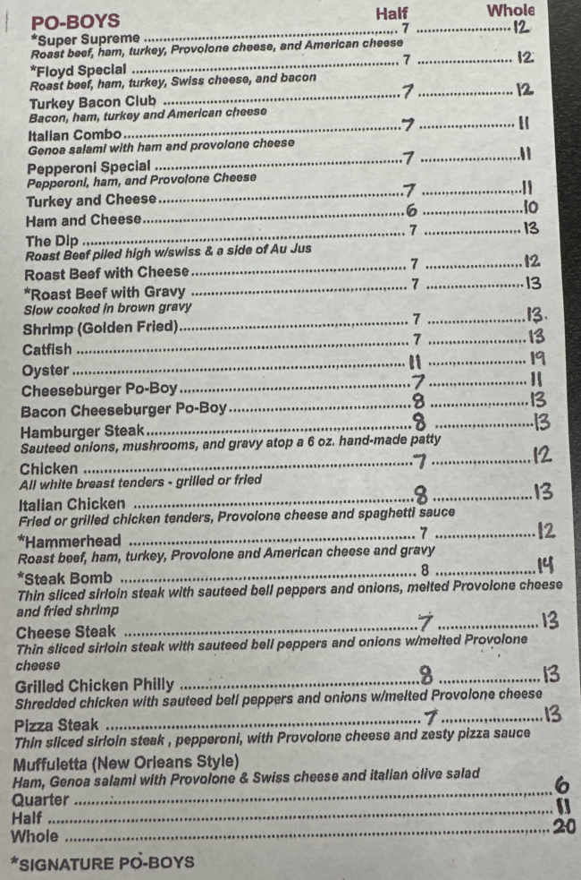 Po-boy Express menu page 1