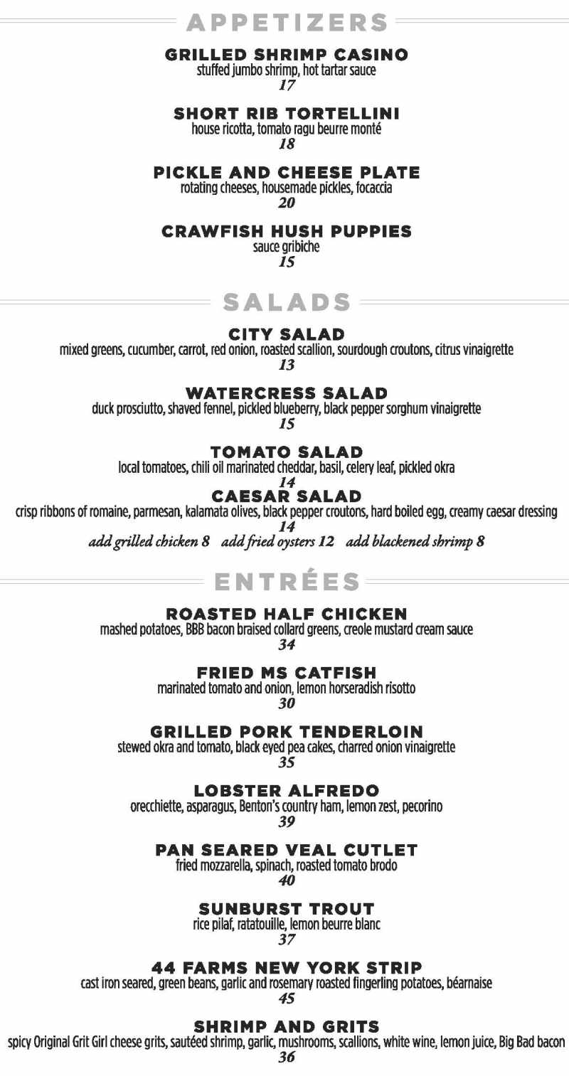 City Grocery menu page 1