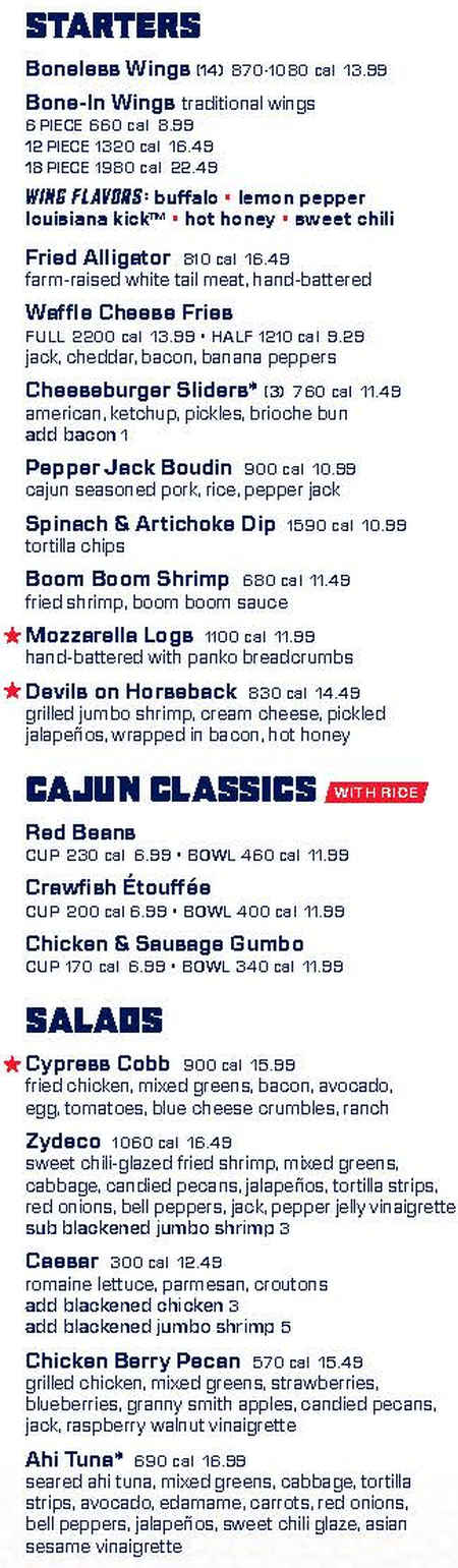 Walk-On's Sports Bistreaux menu page 1