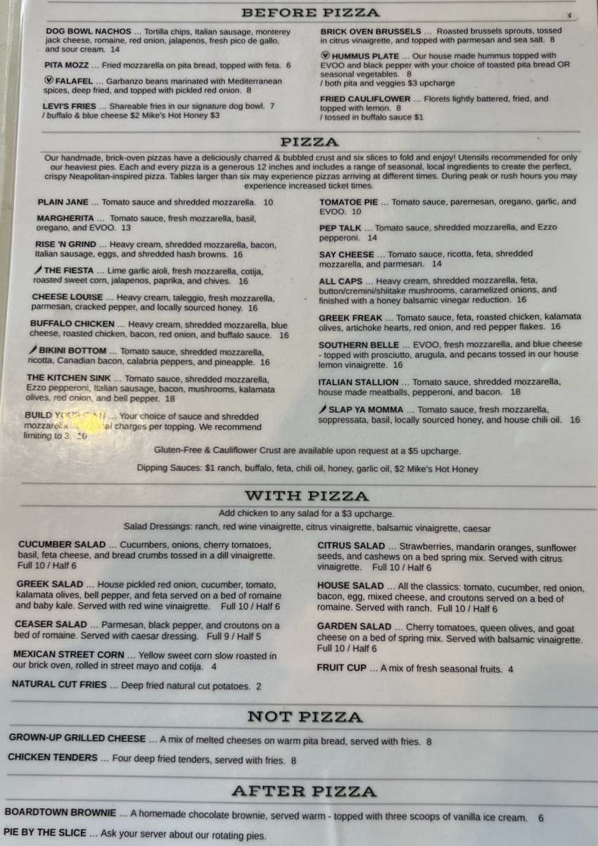 Boardtown Pizza & Pints menu page 1