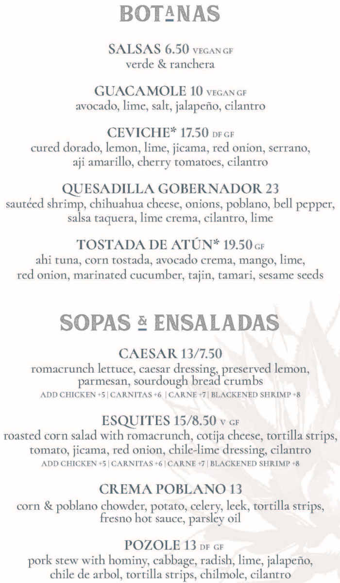 Jalisco Cantina menu page 1