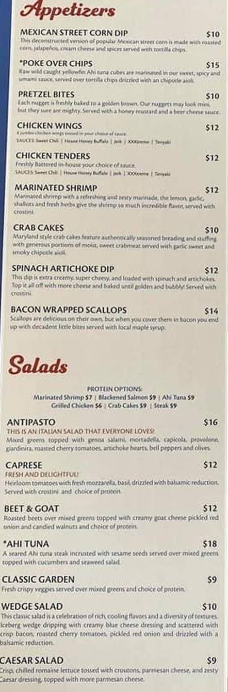 Mr. Pizza Sports & Spirits menu page 1