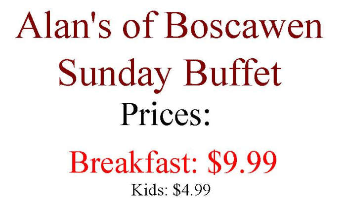 Alan's of Boscawen menu page 1